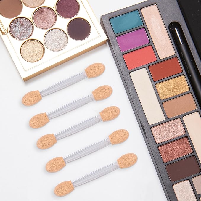 150 Eye Shadow Applicator Disposable Foam Makeup Brush Sponge Tipped Oval Eyeshadow Applicators Dual Sides with Container, Clear