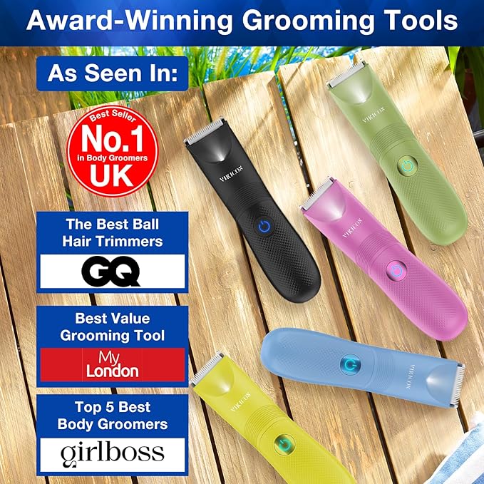 VIKICON Bikini Trimmer for Women: Painless Electric Pubic/Leg Shaver w/Light, Ceramic Hypoallergenic Blade, Waterproof Cordless Razor for Sensitive Skin, Travel-Ready Body Groomer, Gift for Her