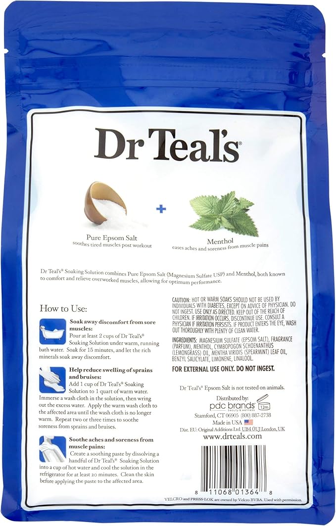 Dr Teal's Epsom Salt Bath Combo Pack (6 lbs Total), Relax & Relief with Eucalyptus & Spearmint, and Pre and Post Workout with Magnesium Sulfate and Menthol