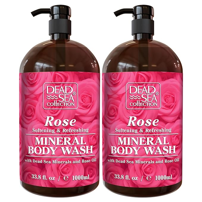 Dead Sea Collection Rose Body Wash for Women and Men – Rose Hip Oil & Dead Sea Minerals – Moisturizing Shower Gel for Dry & Sensitive Skin – Pack of 2 (67.6 fl oz)