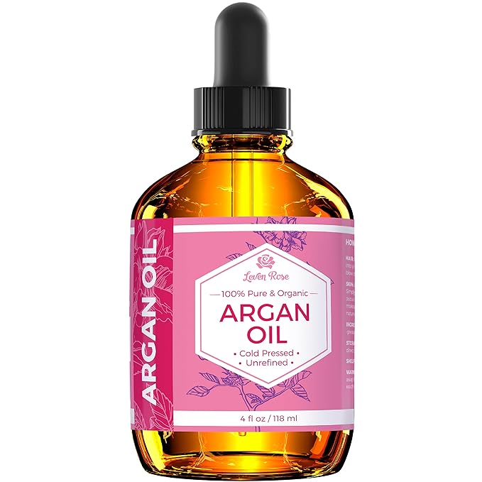 Leven Rose Argan Oil for Face, Hair and Skin - 4 oz 100% Pure Moroccan Cold-Pressed Organic