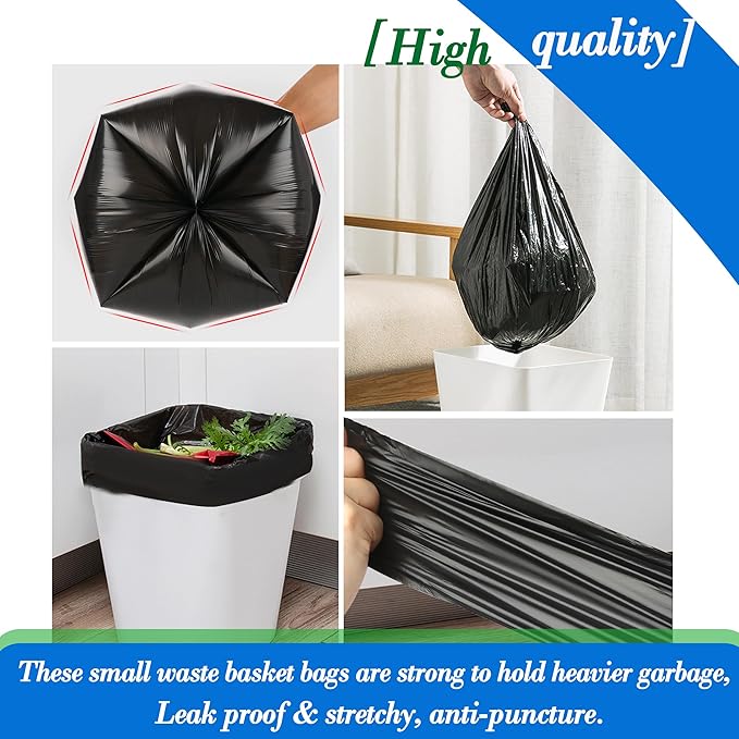 8 Gallon 60pcs Medium Black Trash Bags Strong Black Garbage Bags, Bathroom Trash Can Bin Liners, Plastic Bags for Office Home Kitchen, Waste Basket Liner, Fit 30 Liter, 7,8 Gal(8G60-Black)