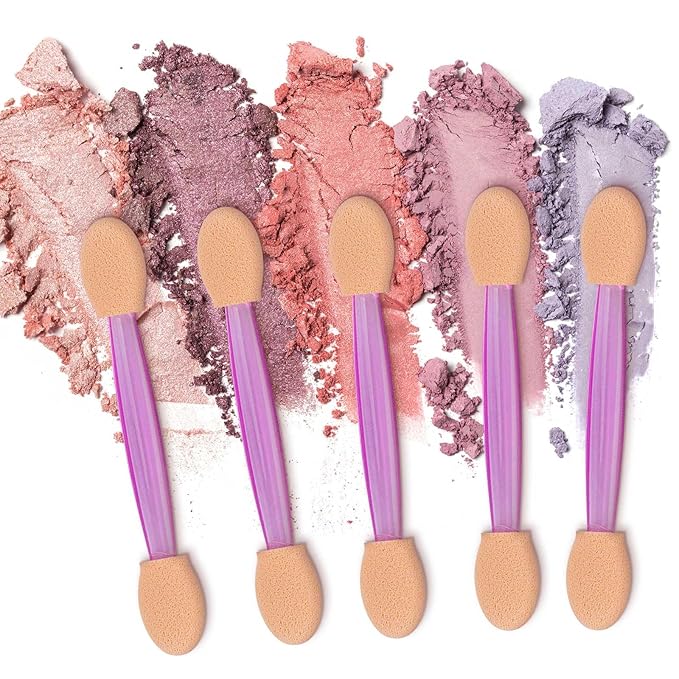 150 Eye Shadow Applicator Disposable Foam Makeup Brush Sponge Tipped Oval Eyeshadow Applicators Dual Sides with Container, Purple