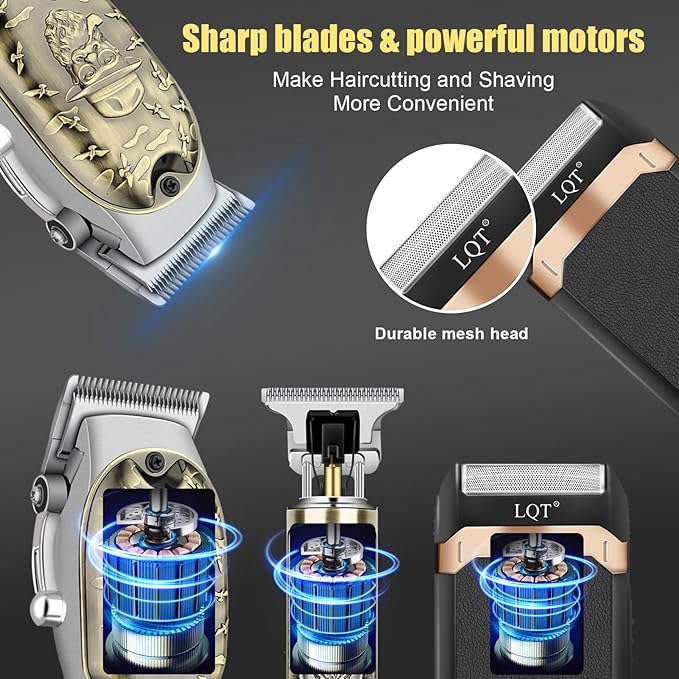 Professional Hair Clipper Set for Men Electric Shaver Razor Cordless Hair Cutting Barber Clippers Beard Trimmer Men’s Grooming Kit Gifts for him (Bronze)
