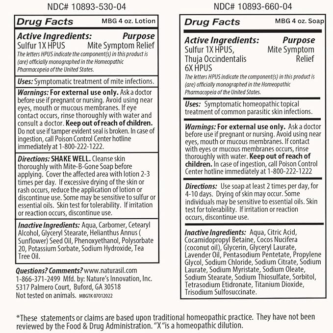 Natural, Calming Itch Relief Pack by Mite-B-Gone - 10% Sulfur Lotion (4oz) + 2 Soaps | Treats Bites, Acne, Itching, Rosacea & Irritation | Safe for Kids & Adults | Fast & Effective for All Skin Types