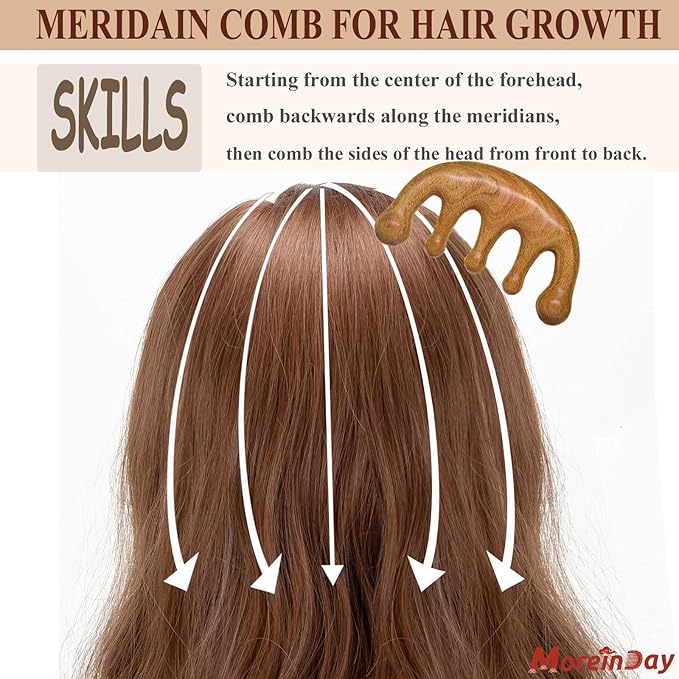 Wooden Massage Comb, Wooden Scalp Massager, Scalp Gua Sha for Stress Relax, Loc Comb for Sisterlocks - Green Sandalwood