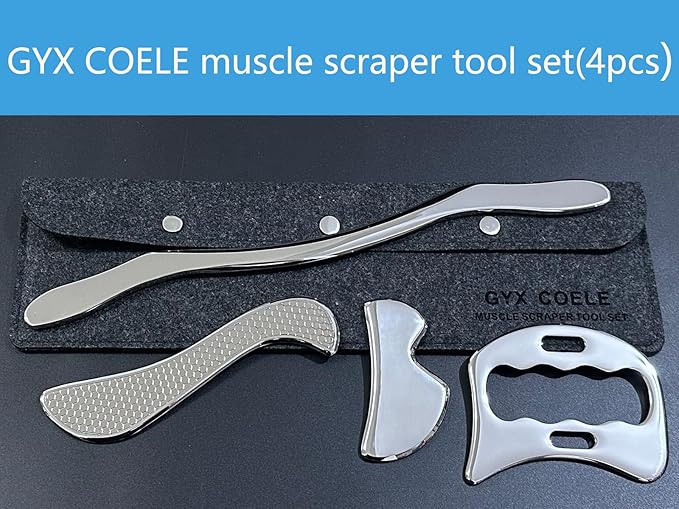 Muscle Scraper IASTM Tool Set (4-Piece) gua sha Stainless Steel fascial Release Tool deep Soft Tissue Massage Tool Set