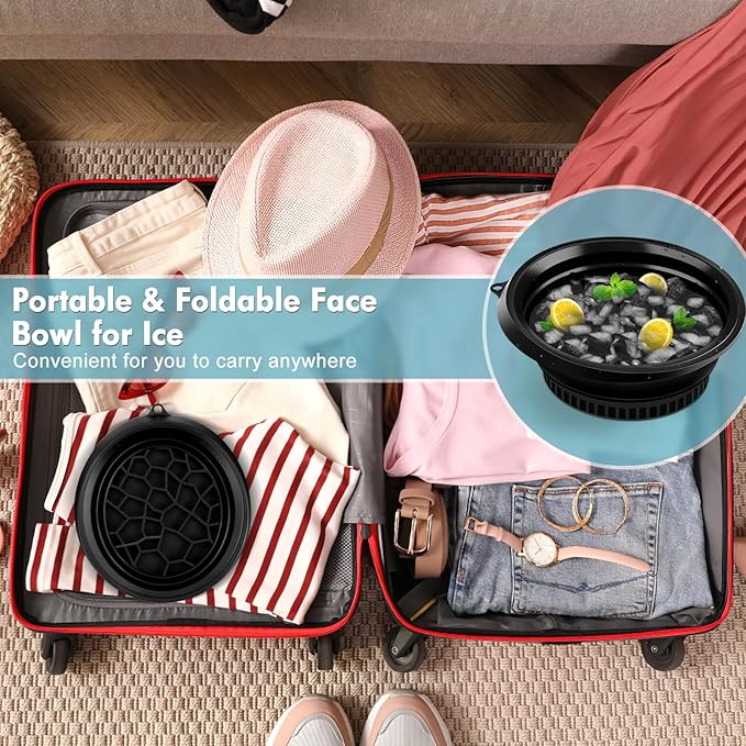 Welltop Face Bowl for Ice, Collapsible Silicone Facial Plunge Bowls with Built-in Icetray, Portable Face Ice Bath Bowl ice Facial Folding Washbasin for Cold Plunge Therapy & Facial Skincare