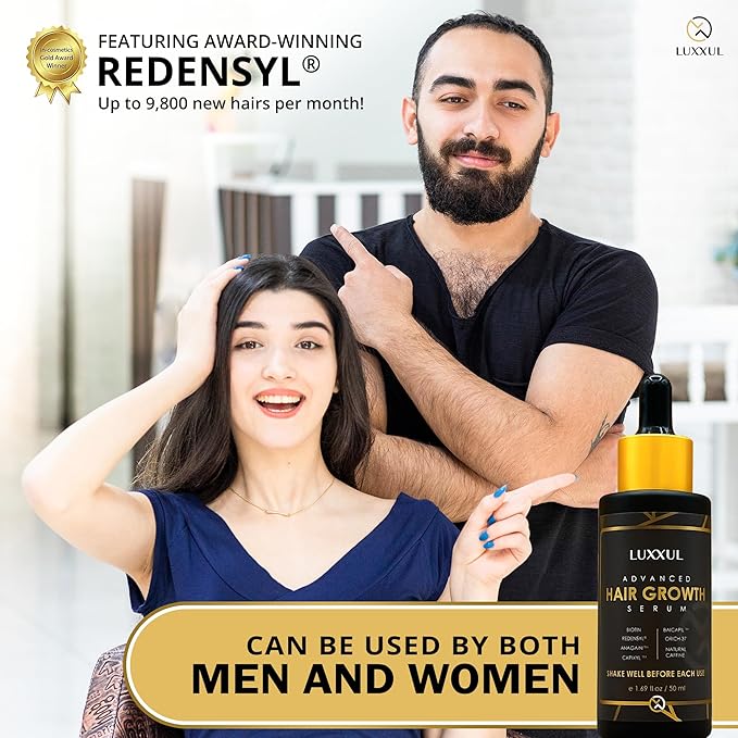 LUXXUL Hair Growth Support Serum, 50ML - Natural Actives Redensyl Hair Serum for Healthier, Thicker and Fuller Looking Hair - Made in USA