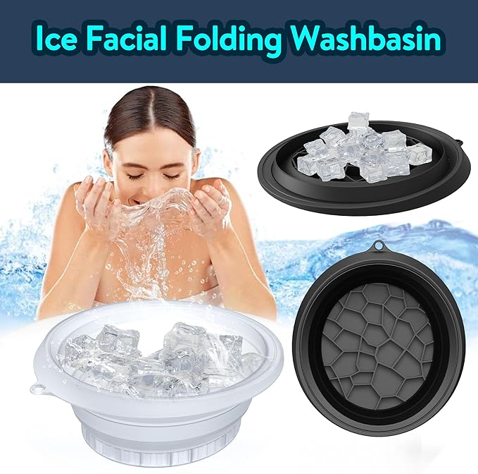 Silicone Face Bowl for Ice with Built-in Icetray,Ice Facial Folding Washbasin,Foldable and Portable Ice Bath Face Bowl for Skin Tightening, Acne Relief,Facial Plunge Bowl (Green)