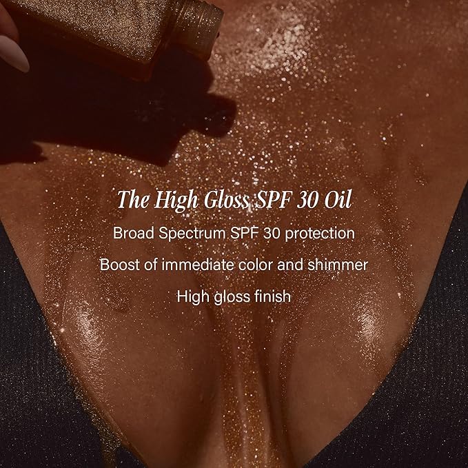 '+ Lux Unfiltered N°30 Shimmer Body Oil with SPF 30 - Hydrating & Nourishing High Gloss Tanning Oil, Instant Bronze Shimmer Sunscreen - Oxybenzone Free - Broad Spectrum Sunscreen SPF 30