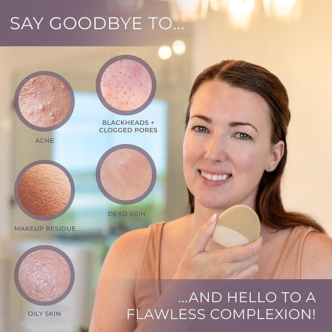 Facial Cleansing Brush | Waterproof Silicone Face Scrubber | Sonic Ultra-Soft Exfoliator | Deep Pore Cleansing Massager | Skincare | Beauty Mother's Day Gift for Women