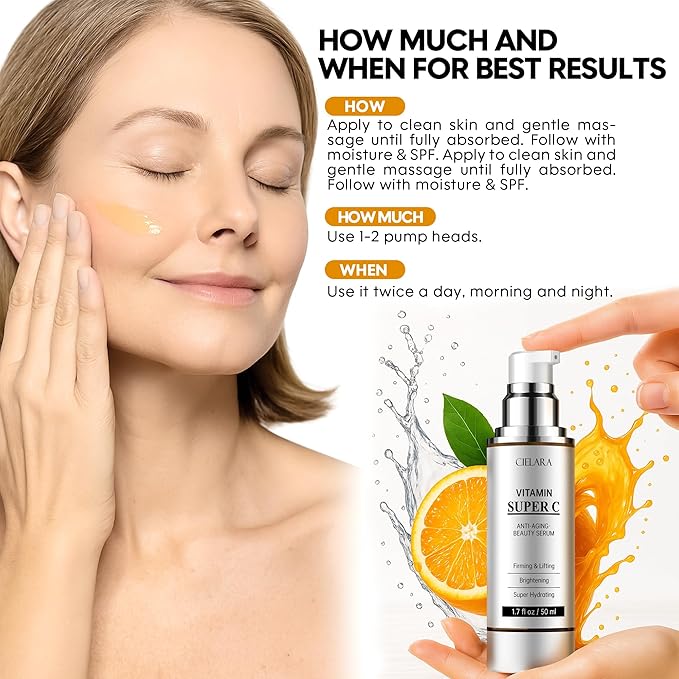 Vitamin C Serum for Face, Anti Aging 20% Super C Serum With Vit C Hyaluronic Acid, Vitamin E, Peptides, Collagen for Dark Spot Remover for Face, tighten, firming, lift, Brightening-1.7 Fl Oz