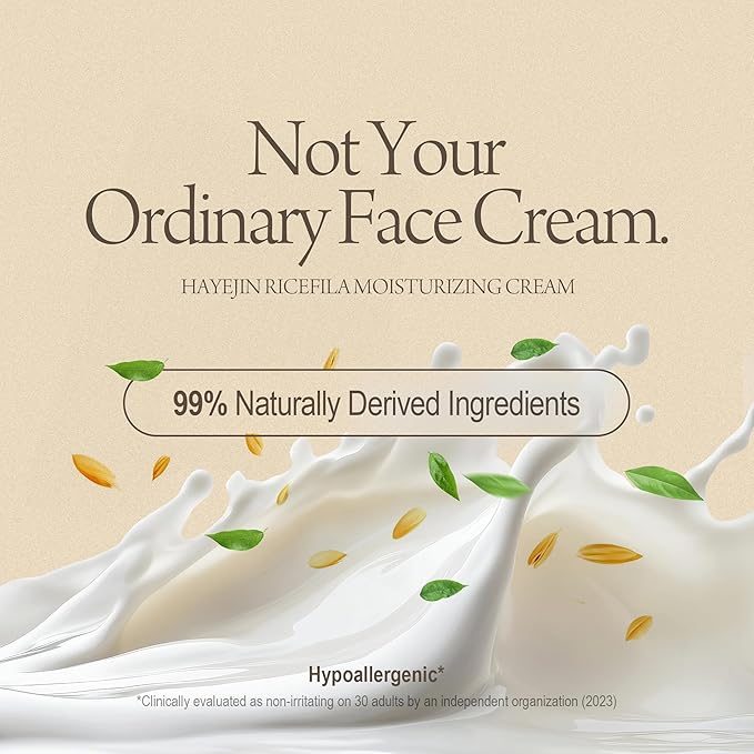 HAYEJIN RiceFila Moisturizing Cream - 50HR Hydrating Day and Night Moisturizer Face Cream with Niacinamide, 8 Hyaluronic Acids & 6 Peptides - Lightweight & Layerable Vegan Korean Skincare 1.69 fl oz