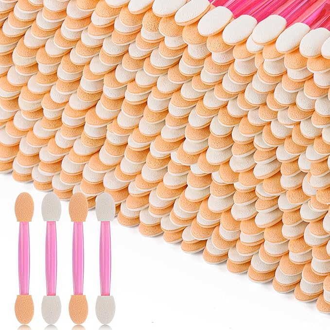 1000 Eye Shadow Applicator Disposable Foam Makeup Brush Sponge Tipped Oval Eyeshadow Applicators Dual Sides Pink