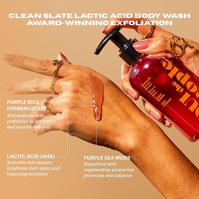 OUI the People CLEAN SLATE Lactic Acid Body Wash, AHA Body Wash, Glycolic & Lactic Acid Serum & Face Cleanser, Gentle Exfoliation & Face Moisturizer for Smoother Texture and Even Skin Tone, 8.4 oz