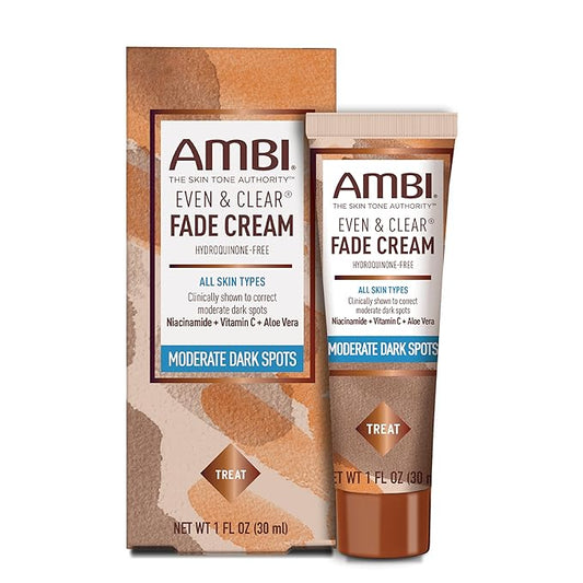 Ambi Even & Clear Fade Cream, Hydroquinone-free, Hyperpigmentation Treatment, Dark Spot Corrector, Results In As Little As 4 Weeks, Niacinamide, Aloe Vera, Vitamin C, 1 Fl Oz
