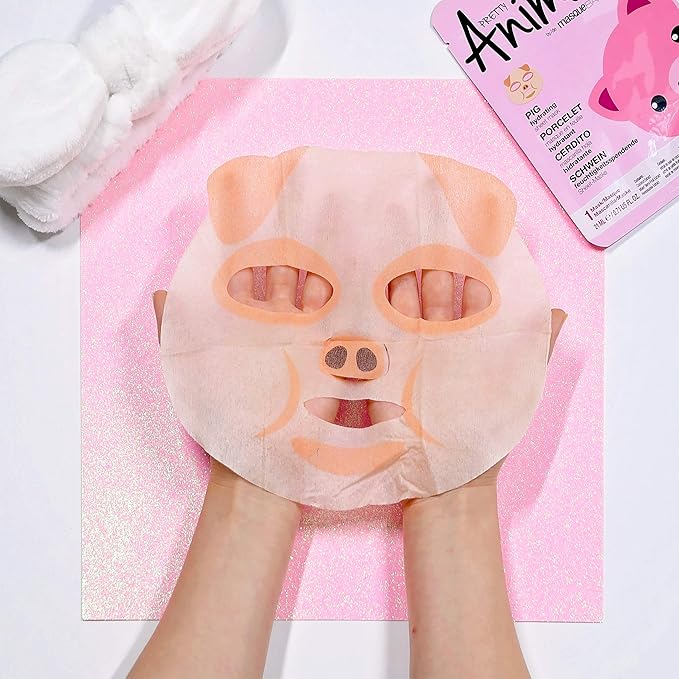 masque BAR Pretty Animalz Animal Character Sheet Mask, Korean Skin Care, Korean Spa Masks for All Skin Types, Spa Gifts, Birthday Party Gifts, Girls' Night, Skincare Party, Pig single mask