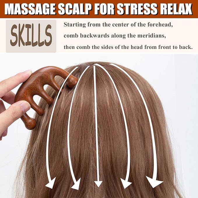 Wooden Massage Comb for Scalp, Neck, Feet, Leg, Foot Massager Tool, Scalp Gua sha Comb, Wooden Head Massager - 2 Pack