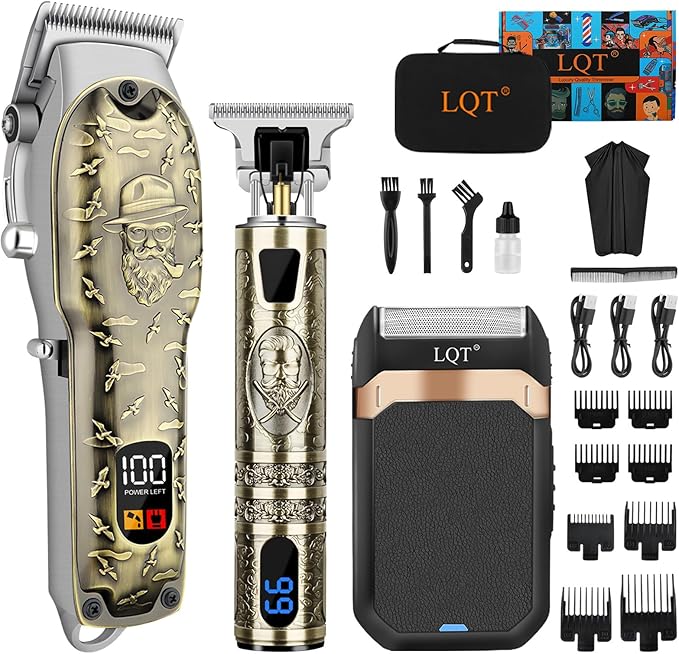 Professional Hair Clipper Set for Men Electric Shaver Razor Cordless Hair Cutting Barber Clippers Beard Trimmer Men’s Grooming Kit Gifts for him (Bronze)