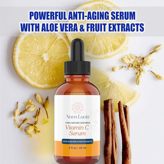 Vitamin C Serum with Aloe Vera & Vitamin E, Anti-Oxidant, Anti Wrinkle, Anti Aging, Skin Nourishment Day and Night Boost Collagen Production Fine Lines Soothing Hydration 2oz