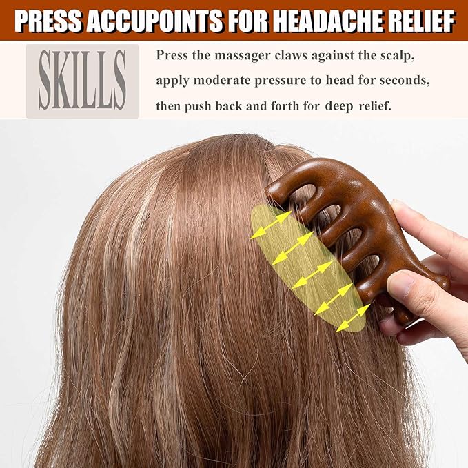 Wooden Massage Comb for Scalp, Neck, Feet, Leg, Foot Massager Tool, Scalp Gua sha Comb, Wooden Head Massager - 2 Pack