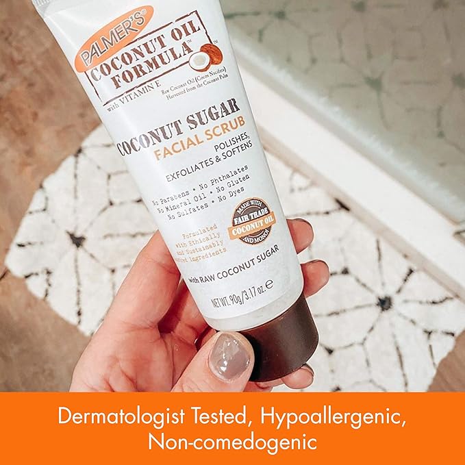 Palmer's Coconut Oil Formula Coconut Sugar Facial Scrub Exfoliator, Face Scrub to Gently Exfoliate Away Dirt and Dead Skin Cells with Chamomile to Soften & Calm, 3.17 Ounces (Pack of 3)