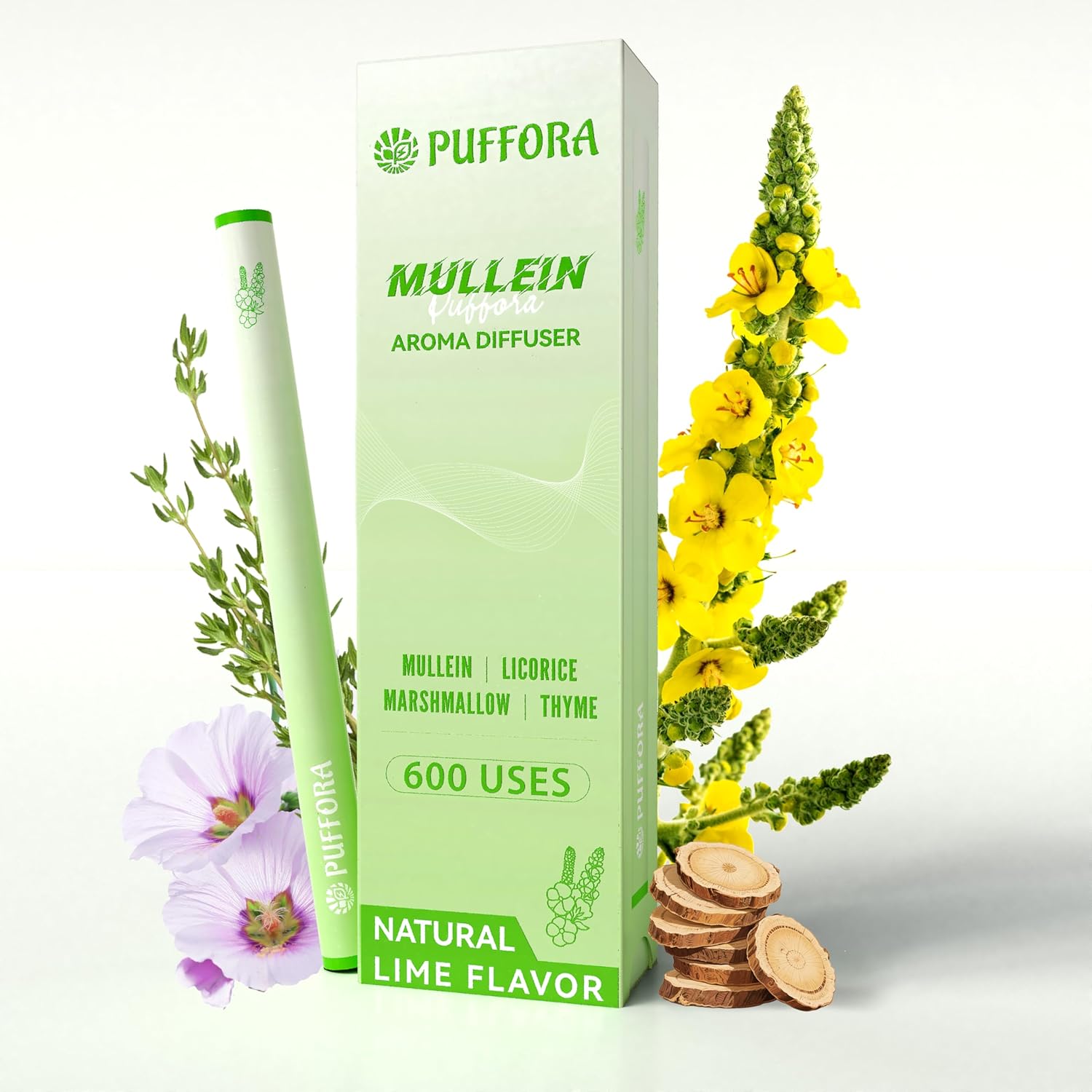 Herbal Diffuser Pen, Supports Lung Rest & Wellness, Breathing and Oral Air Freshening, Plant Based-Mullein, Licorice Root, Marshmallow Root, Thyme Leaf, Mint Oil, Natural Alternative - 600 Uses