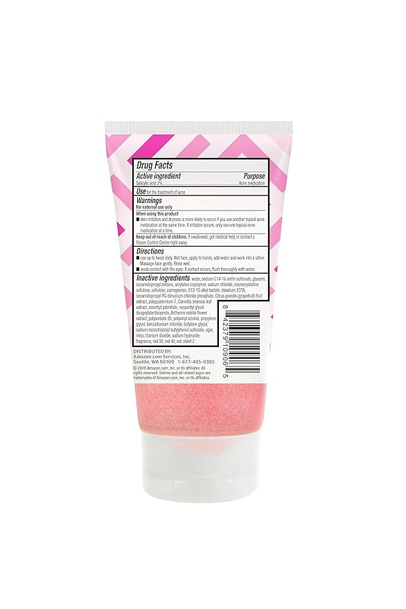 Amazon Brand - Solimo Oil-free Pink Grapefruit Facial Scrub, 2% Salicylic Acid Acne Medication, Dermatologist Tested, 4.2 fl oz (Pack of 1)