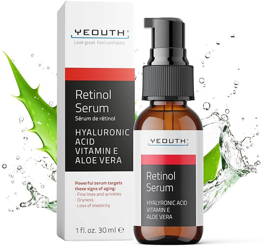 YEOUTH Retinol Serum for Face with Hyaluronic Acid & Vitamin E, Hydrating Retinol Face Serum, Skin Care Suitable for All Skin Types 1oz