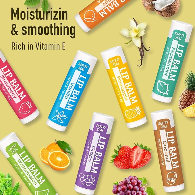 16 Pack Lip Balm, Natural Lip Flavors