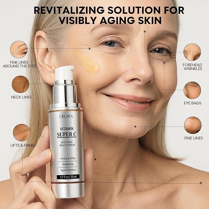 Vitamin C Serum for Face, Anti Aging 20% Super C Serum With Vit C Hyaluronic Acid, Vitamin E, Peptides, Collagen for Dark Spot Remover for Face, tighten, firming, lift, Brightening-1.7 Fl Oz