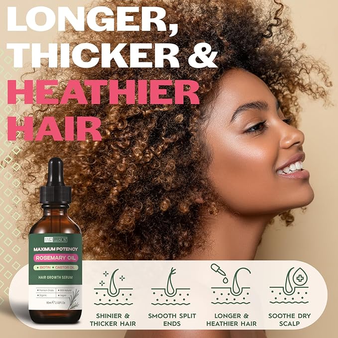 100% NATURAL ORGANIC ROSEMARY MINT OIL | Maximum Potency | Infused With Biotin & Castor Oil | Hair Growth Treatment |Stimulate Growth for Eyelashes, Eyebrows | Damaged Hair | Split Ends |