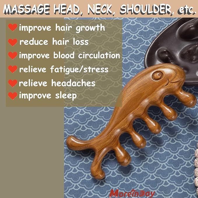 Wooden Massage Comb, Wooden Scalp Massager, Scalp Gua Sha for Stress Relax, Loc Comb for Sisterlocks - Green Sandalwood