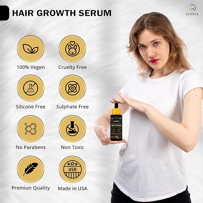 LUXXUL Hair Growth Support Serum, 50ML - Natural Actives Redensyl Hair Serum for Healthier, Thicker and Fuller Looking Hair - Made in USA