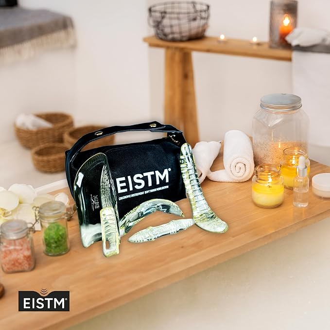 5-Piece Golden Glow Tool Set – Muscle Scraping & Massage Tools for Gua Sha, ASTYM, Graston, Myofascial Release – Physical Therapy Kit w/Black Carry Case