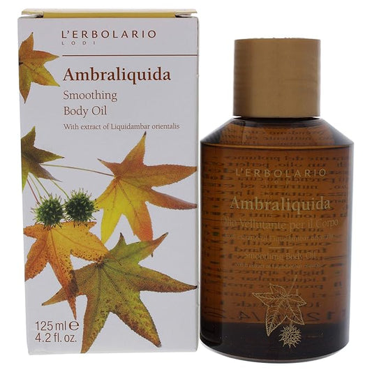 L’Erbolario Ambraliquida Smoothing Body Oil - Firming, Anti-Aging, Dry Skin Moisturizer - Massage and Vitamin E Oil with Liquidambar Extract - 4.2 oz