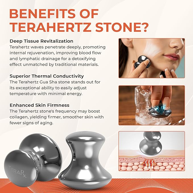 Terahertz Stone Gua Sha & Massage Tools – Authentic Terahertz Tools for Lymphatic Drainage, Tension Relief, and Facial Relaxation (Mushroom Gua Sha)
