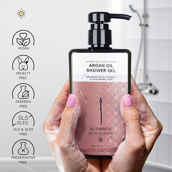 AUTHENTIC BATH & SOAP Organic Argan Oil Moisturizing Mens Body Wash – Moroccan Oil Shower Oil with Vitamin E & Hyaluronic Acid | Sulfate & Paraben Free | Cruelty-Free & Vegan | 16.9 Fl Oz