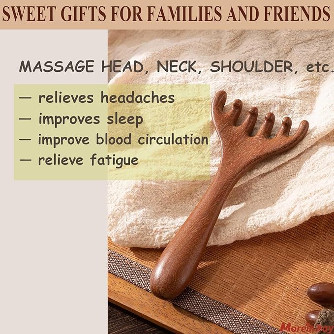 Wooden Massage Comb for Scalp, Neck, Feet, Leg, Foot Massager Tool, Scalp Gua sha Comb, Wooden Head Massager - 2 Pack