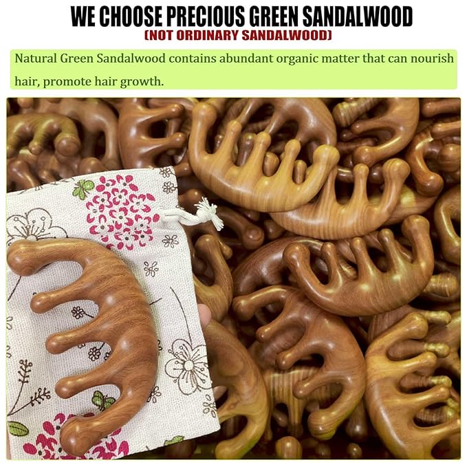 Wooden Massage Comb, Wooden Scalp Massager, Scalp Gua Sha for Stress Relax, Loc Comb for Sisterlocks - Green Sandalwood