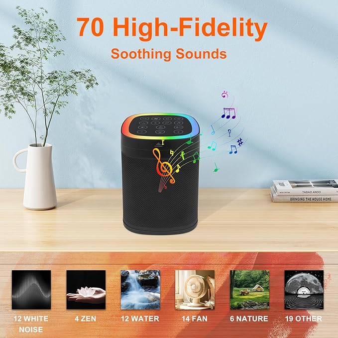 LUXSWAY Sound Machine with Bluetooth Speaker, White Noise Machine with 70 Soothing Sounds, 7 Colors Night Light for Baby Kids Nursery, Sleep Sound Machine for Home Office Gift