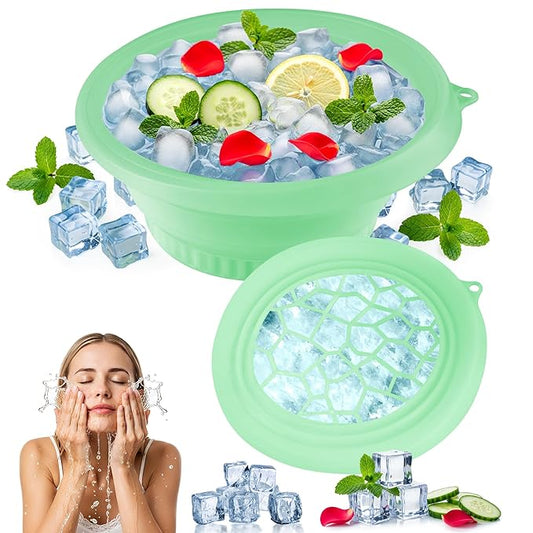 Large Bowl for Face Ice Bath, Foldable Facial Ice Bath with Built-in Icetray, Silicone Ice Bath Bowl, Ice Face Bowl (Green)