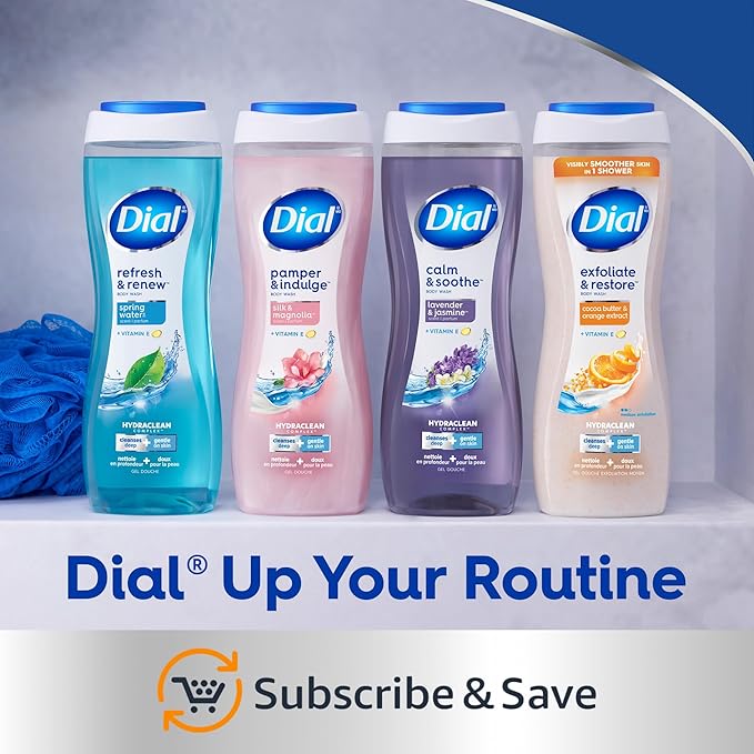 Dial Body Wash, Healthy Hydration, Hyaluronic Acid plus Vitamin E, 16 oz (Pack of 4)