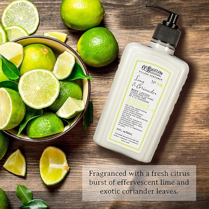 C.O. Bigelow Lime Coriander Body Lotion, Village Perfumer Moisturizing Body Lotion with Aloe Vera, Borage Oil & Olive Oil, 10 Fl Oz