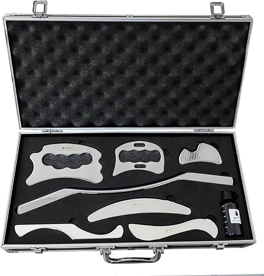 BYYDDIY Collector's Edition 8 in 1 Stainless Steel Gua Sha Muscle Scraper Tools Kit, Scraping Massage Tool,Massage Scraper Tools for Physical Therapy (Al-7in2)