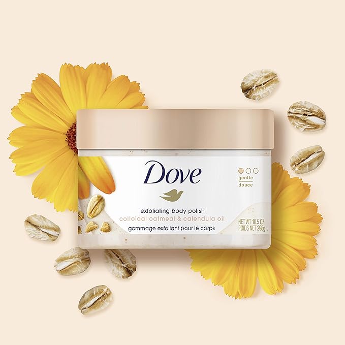 Dove Scrub for Silky Skin Oatmeal & Calendula Oil Body Scrub Exfoliates & Gives Lasting Nourishment 10.5 oz 4 Count