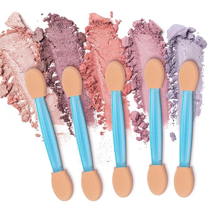 150 Eye Shadow Applicator Disposable Foam Makeup Brush Sponge Tipped Oval Eyeshadow Applicators Dual Sides with Container, Blue