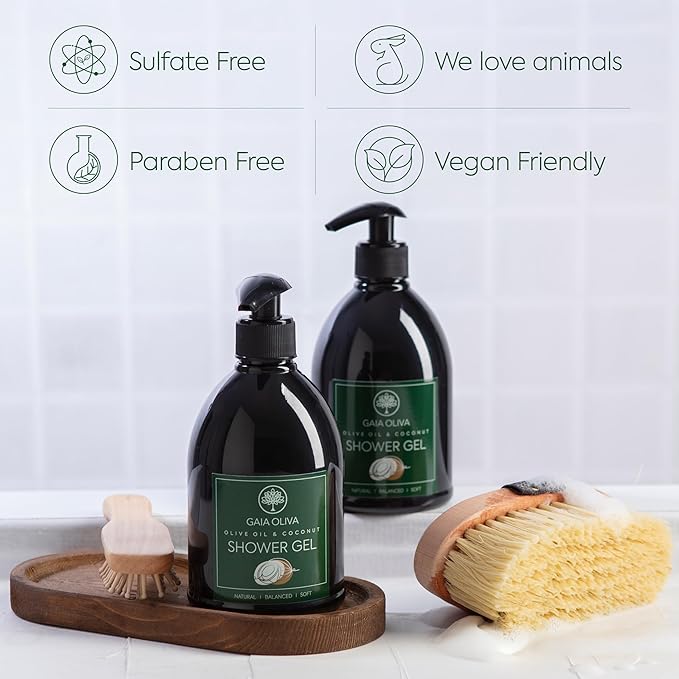 Olive Oil Shower Gel – Natural Body Wash with Coconut, Hydrating, Moisturizing Body Wash for Women & Men, Plant-based Bath & Shower Gel for Dry Skin, 16.9 Fl Oz (Pack Of 2)