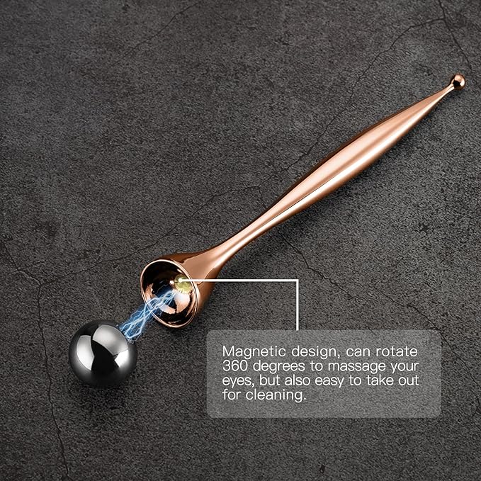 LISAPACK Metal Eye Cream Roller Wand, Face Massage, Facial Massager for Applicator, Reduce Puffiness (Rose Gold)